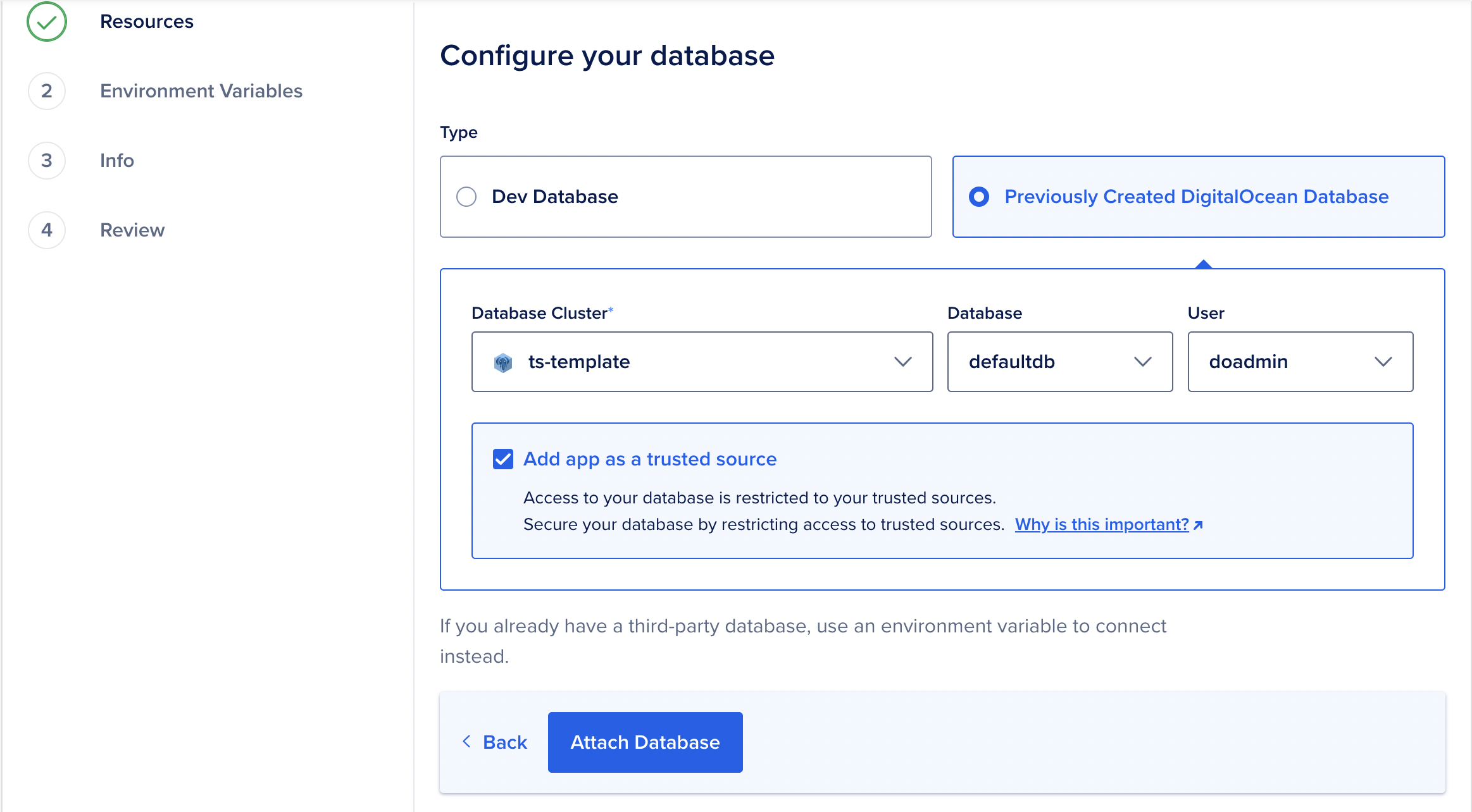 DigitalOcean - Attach Database